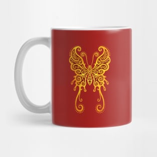 Intricate Red and Yellow Vintage Tribal Butterfly Mug